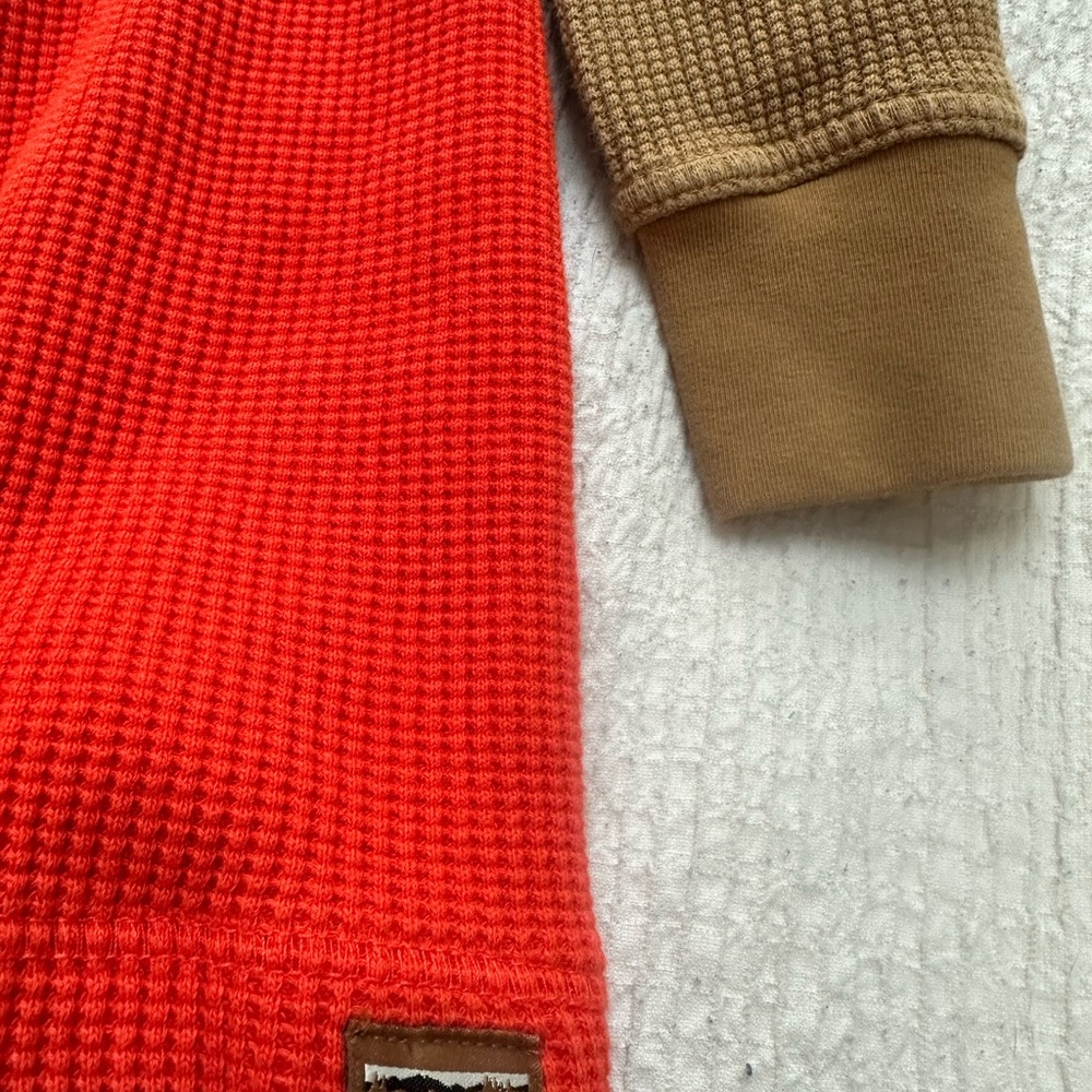 L.L. Bean Orange and Wheat Henley Waffle Button Down Shirt - Picture 4 of 4